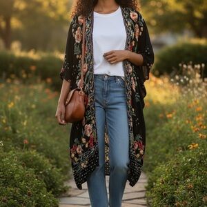 Floral Black Women's Cardigan